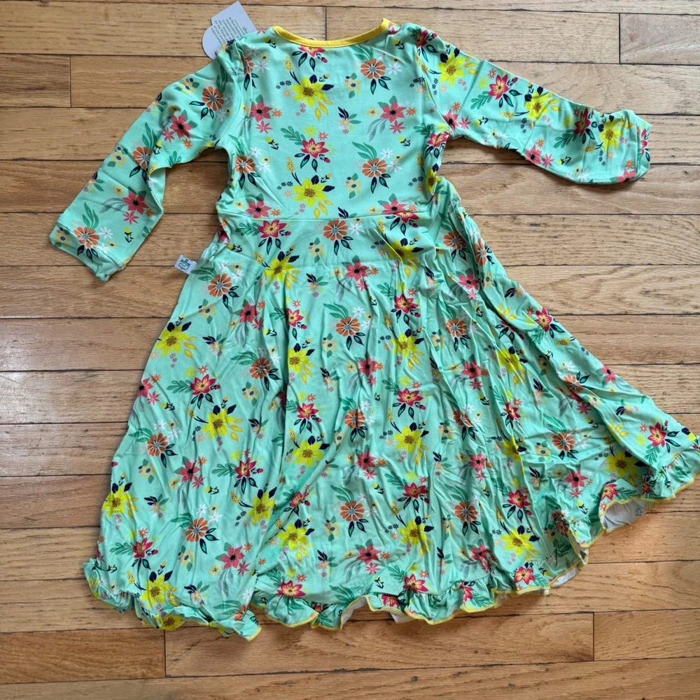 Pure Bambinos Bloom Journey Bamboo Twirl Dress Floral Mint Green Kids 7/8Y NWT